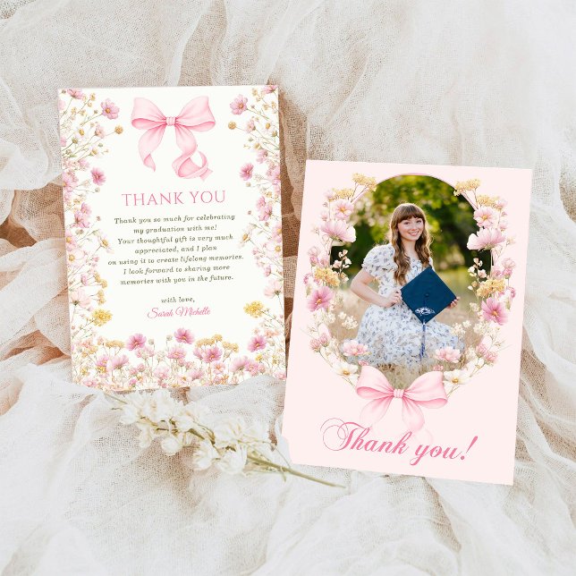 Pink Boho Wildflowers Graduation Party  Thank You Card (Creator Uploaded)