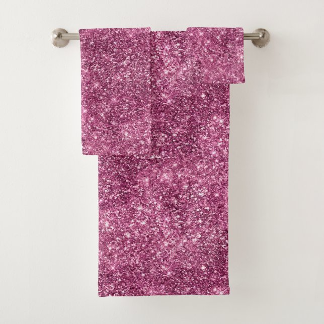 Pink Bokeh Glitter Bath Towel Set (Insitu)
