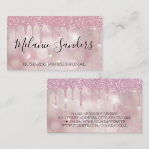 Pink Bokeh Glitter Drip Sparkle Shine Business Card