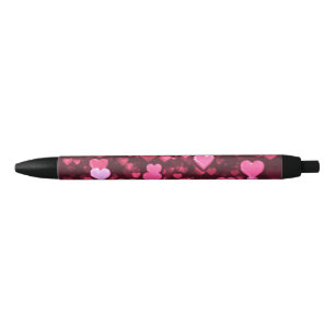 Pink Bokeh Hearts Digital Background Wallpaper Black Ink Pen