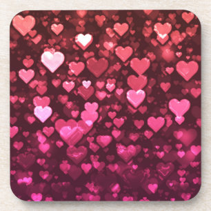 Pink Bokeh Hearts Digital Background Wallpaper Coaster