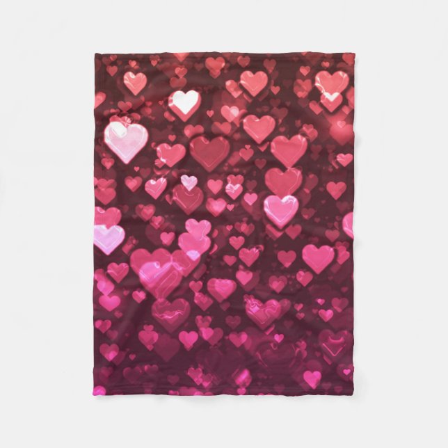 Pink Bokeh Hearts Digital Background Wallpaper Fleece Blanket (Front)