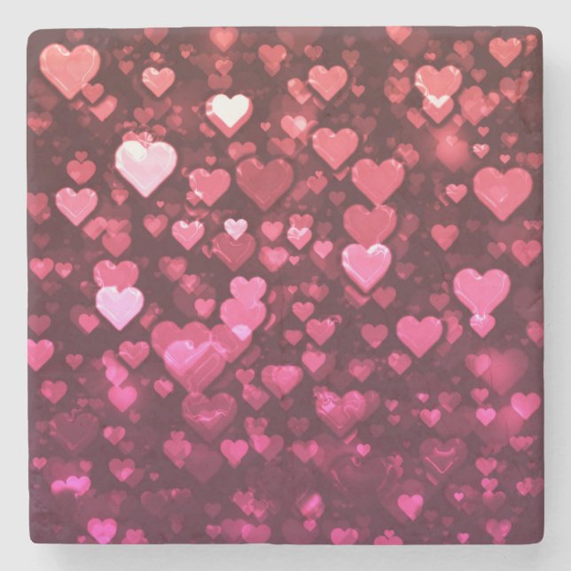 Pink Bokeh Hearts Digital Background Wallpaper Stone Coaster (Front)