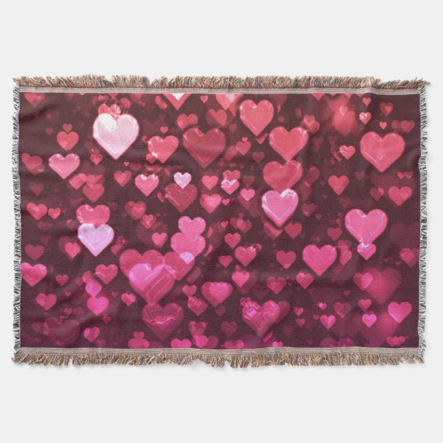 Pink Bokeh Hearts Digital Background Wallpaper Throw Blanket (Front)