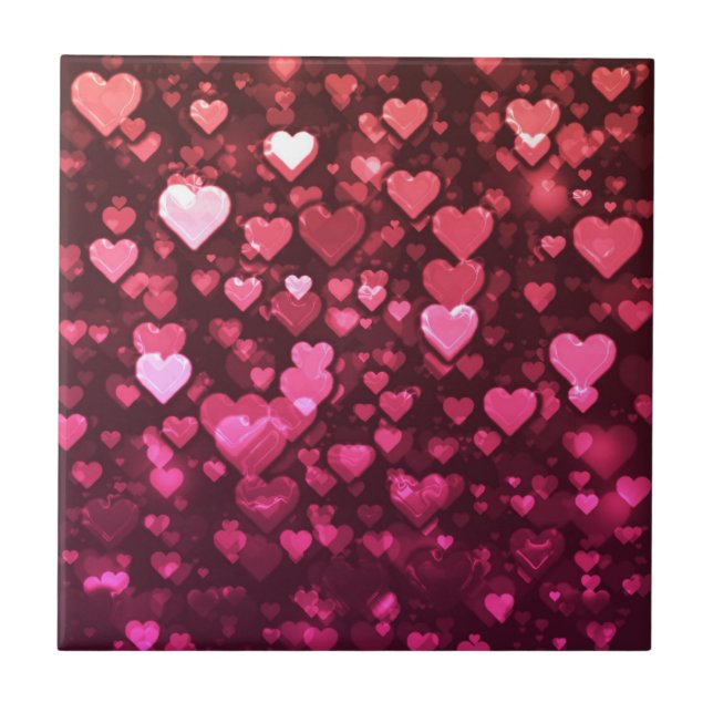 Pink Bokeh Hearts Digital Background Wallpaper Tile (Front)