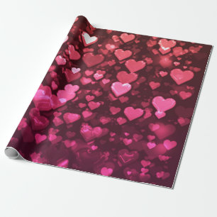Pink Bokeh Hearts Digital Background Wallpaper Wrapping Paper