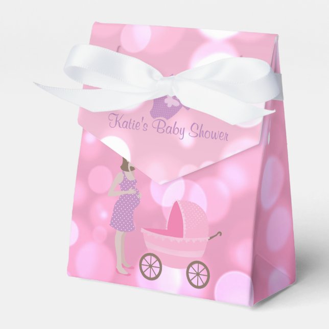 Pink Bokeh Mum-To-Be Carriage Baby Shower FavorBox Favour Box (Front Side)