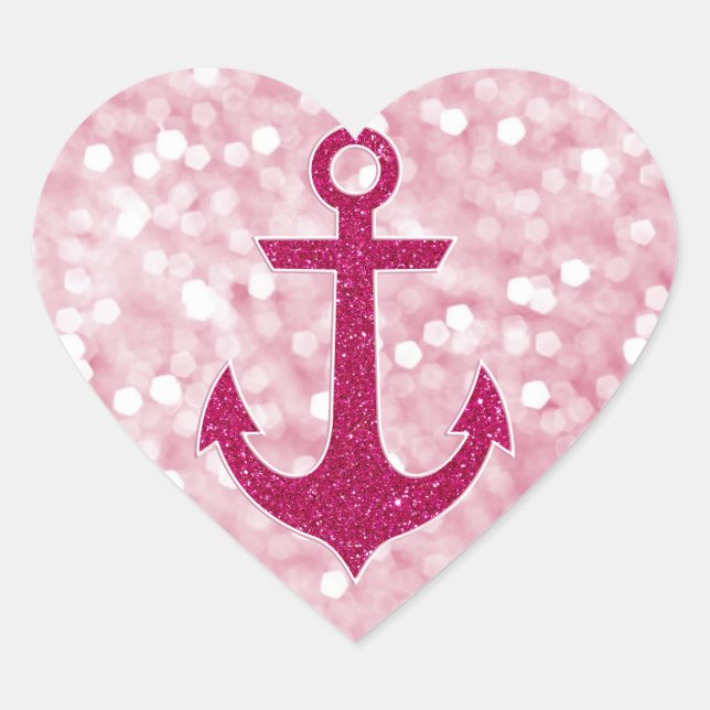 Pink Bokeh Nautical Glitter Anchor Heart Sticker (Front)