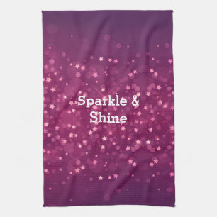 Pink Bokeh Stars Tea Towel