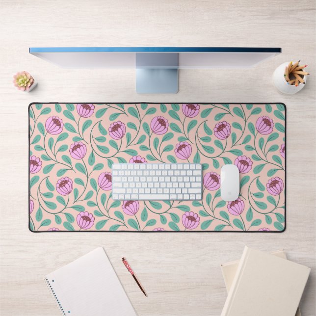 Pink bold florals desk mat (Office 1)