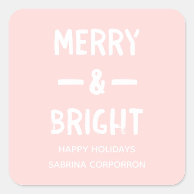 Pink Bold Merry & Bright Gift Stickers (Front)