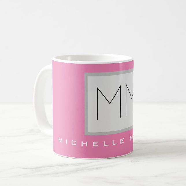 Pink Bold Monogram Modern Minimalist Name Initials Coffee Mug (Front Left)