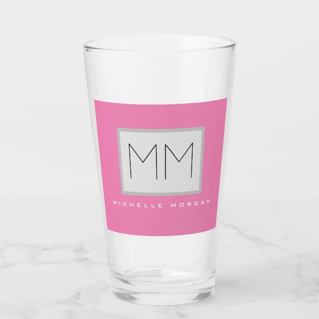 Pink Bold Monogram Modern Minimalist Name Initials Glass (Front)