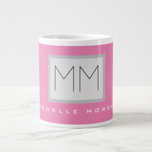 Pink Bold Monogram Modern Minimalist Name Initials Large Coffee Mug