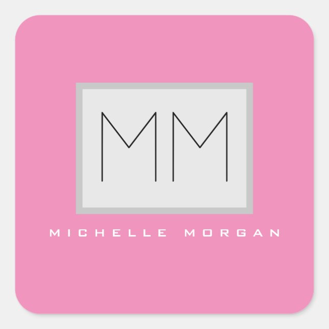 Pink Bold Monogram Modern Minimalist Name Initials Square Sticker (Front)