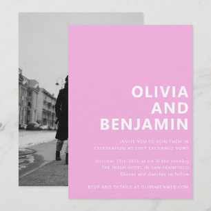 Pink Bold Typography Photo Modern Wedding Invitation