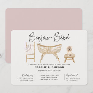 Pink Bonjour Bebe Baby Shower Invitation