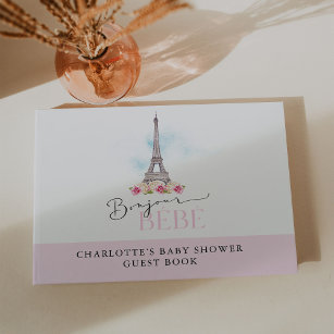 Pink Bonjour Bébé Eiffel Tower Baby Shower Guest Book