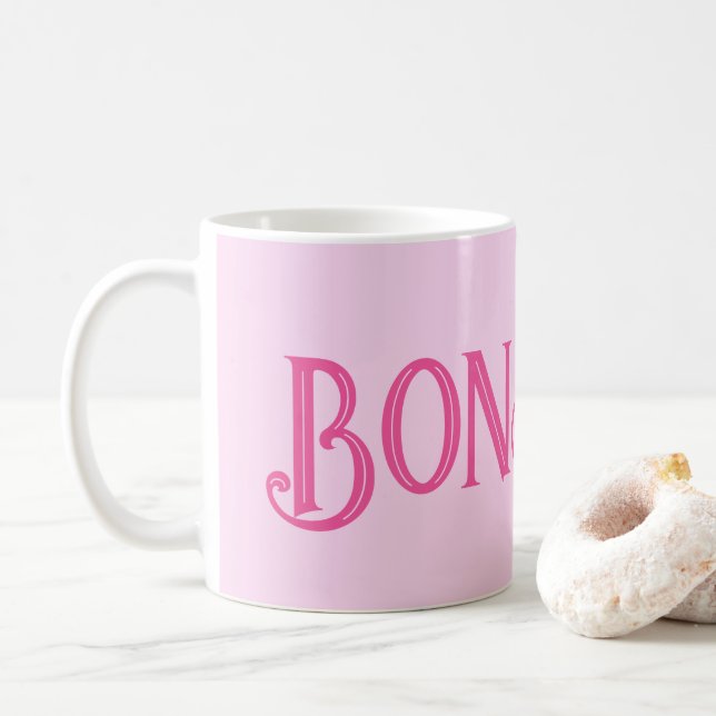 Pink Bonjour Pastel Pink Coffee Mug (With Donut)