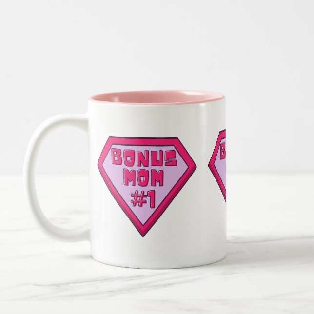 Pink Bonus Mum #1 Mother's Day Two-Tone Coffee Mug (Left)
