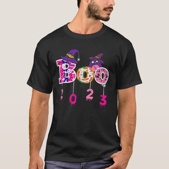 Pink Boo 2023 Spider WItch Hat Cute Scary Hallowee T-Shirt (Front)