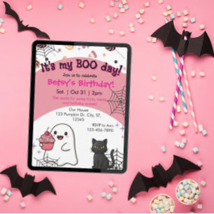 Pink Boo Day Birthday Invitation