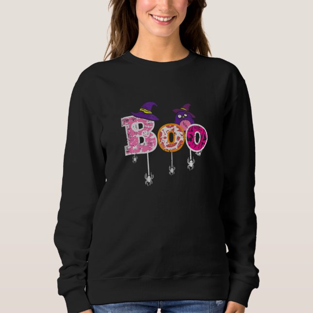 Pink Boo Spider Witch Hat Cute Scary Halloween Gir Sweatshirt (Front)