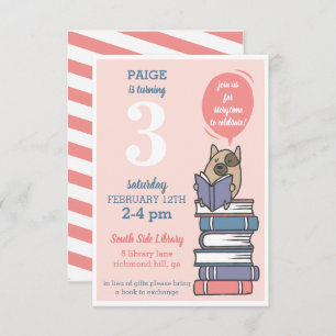 Pink Book Birthday Party Reading Invitation