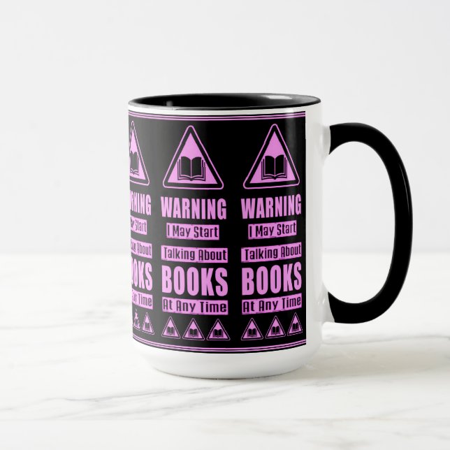 Pink Book Lovers Warning Sign Mug (Right)