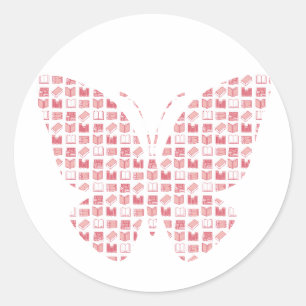 Pink Book Reading and Writing Pattern butterfly Classic Round Sticker