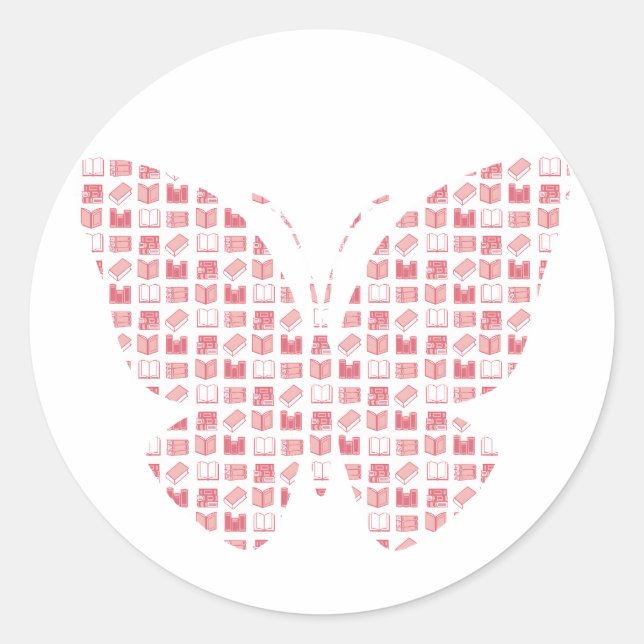 Pink Book Reading and Writing Pattern butterfly Classic Round Sticker (Front)