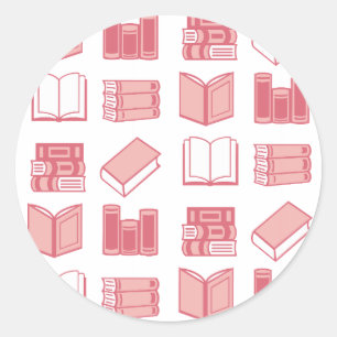 Pink Book Reading and Writing Pattern Classic Round Sticker