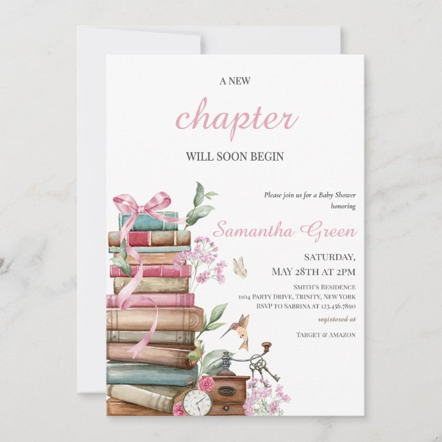 Pink Book Themed Baby Shower Invitation (Front)