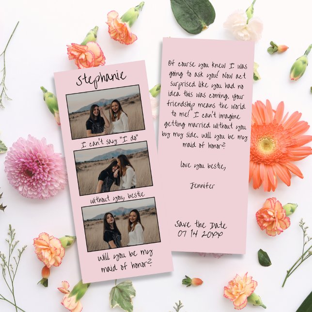Pink Bookmark Photo Strip Maid of Honour Proposal Save The Date (Creator Uploaded)