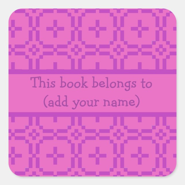 Pink Bookplates to Personalise: Welsh Tapestry Square Sticker (Front)