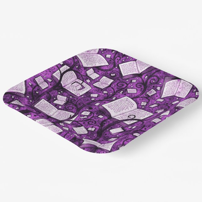 Pink Books Background Paper Plate (Angled)