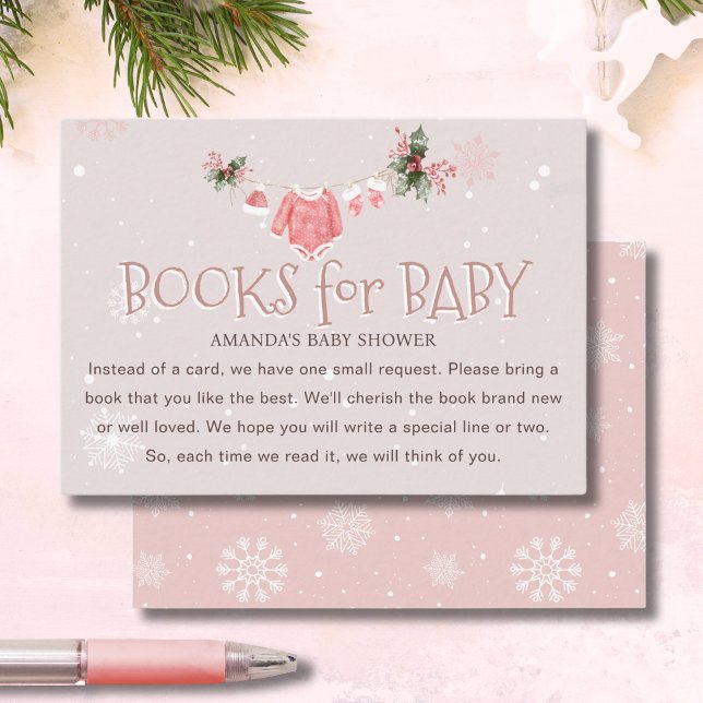 Pink Books for Baby Its Cold Outside Baby Shower Enclosure Card (Creator Uploaded)