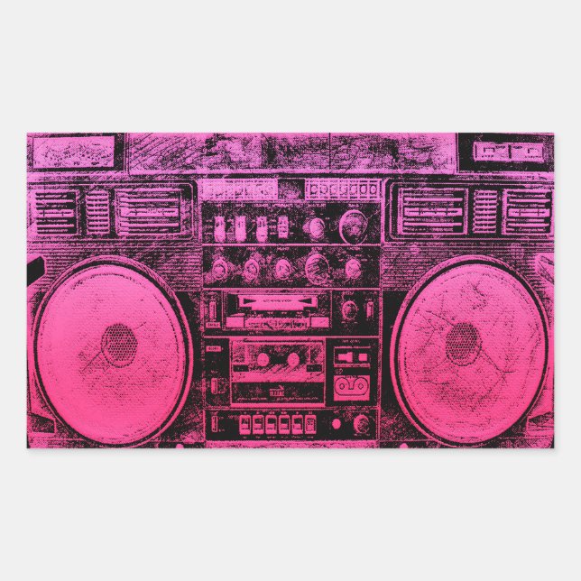 pink boombox rectangular sticker (Front)