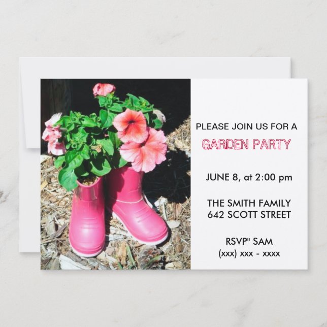 Pink Boot Garden Party Invitation (Front)
