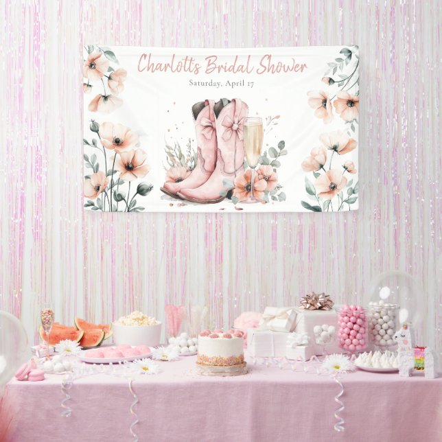 Pink Boots & Bubbly Champagne Glass Bridal Shower  Banner (Party)