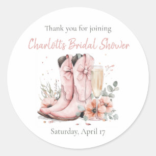 Pink Boots & Bubbly Champagne Glass Bridal Shower  Classic Round Sticker