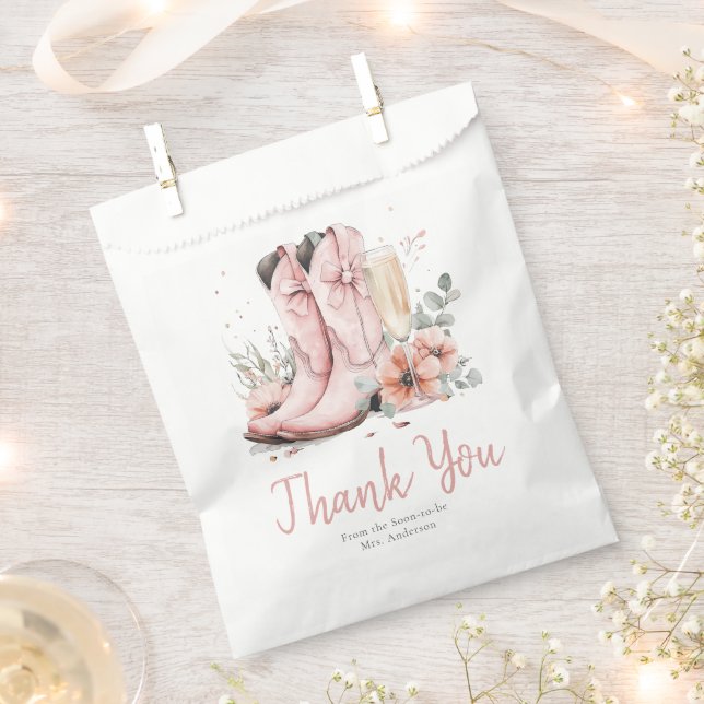 Pink Boots & Bubbly Champagne Glass Bridal Shower Favour Bag (Clipped)
