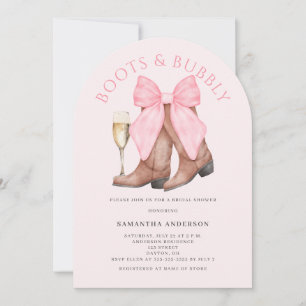 Pink Boots Bubbly Western Bridal Shower Invitation