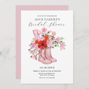 Pink boots flower bouquet bridal shower invitation