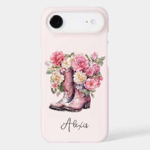 Pink Boots with Flowers Monogrammed
