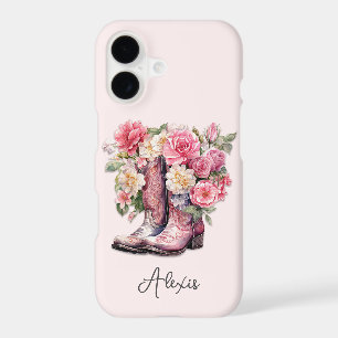 Pink Boots with Flowers Monogrammed