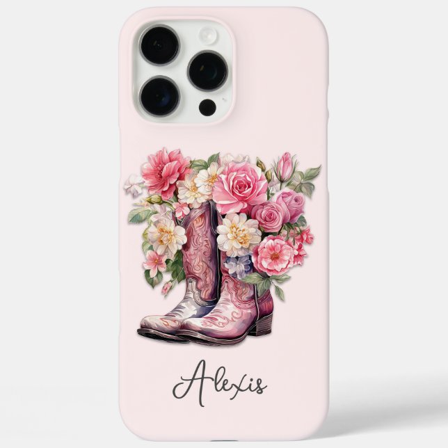 Pink Boots with Flowers Monogrammed Case-Mate iPhone Case (Back)