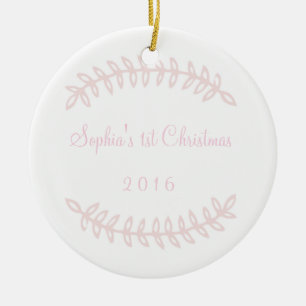 Pink Border Baby's First Christmas Ornament