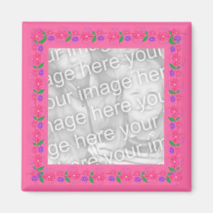 Pink Border Flowers 012 Photo Magnet