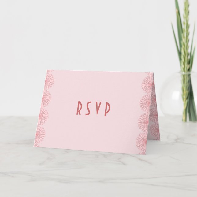 Pink Border Lace Wedding RSVP Card (Front)